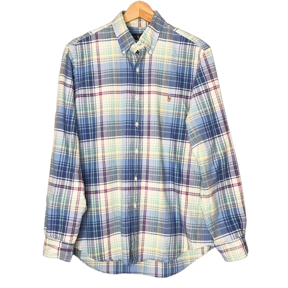 Ralph Lauren Long Sleeve Plaid Shirt Cotton Button Down Blue Red Men’s Medium